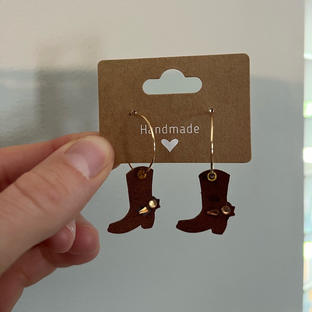Cowboy/cowgirl boot hoop earrings - faux suede - handmade